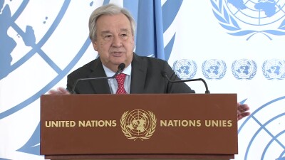 UN Secretary-General António Guterres - media stake-out - 26 February 2024