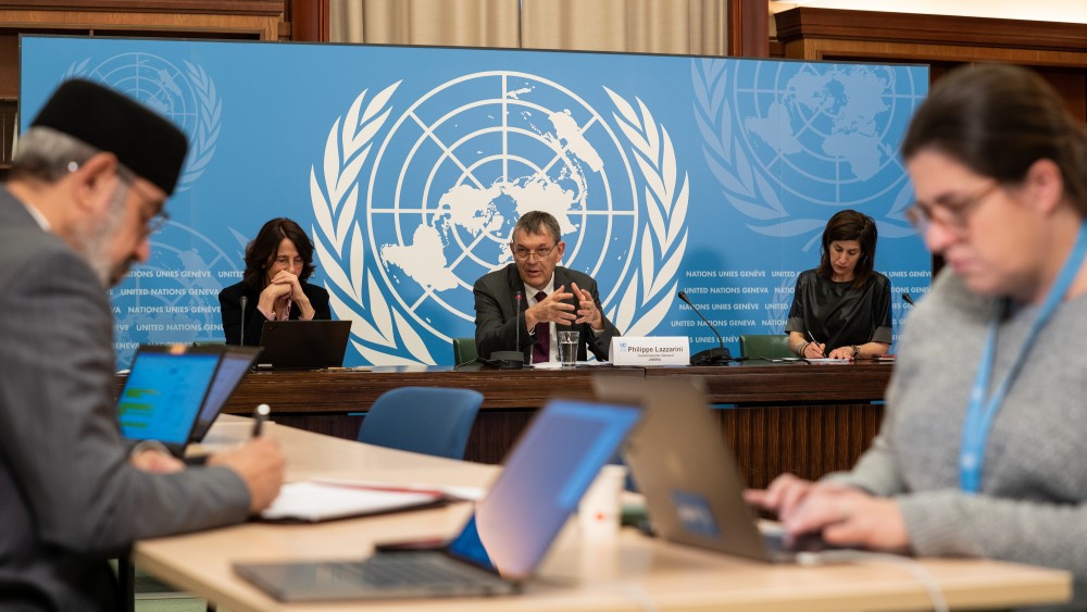  Head of UNRWA, Philippe Lazzarini, during press conference at the United Nations Palais, Geneva, Switzerland - 24 Jan 2023.   UN Photo / Srdjan Slavkovic 