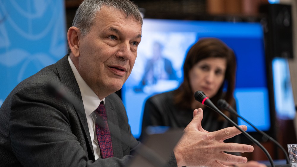  Head of UNRWA, Philippe Lazzarini, during press conference at the United Nations Palais, Geneva, Switzerland - 24 Jan 2023.   UN Photo / Srdjan Slavkovic 